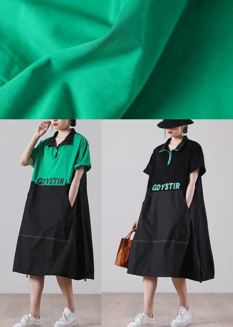 Handmade Black Graphic zippered Holiday Summer Cotton Dress - Image 5
