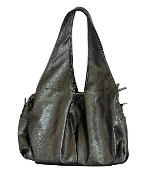 Handmade Black Large Capacity Faux Leather Shoulder Bags - Image 4
