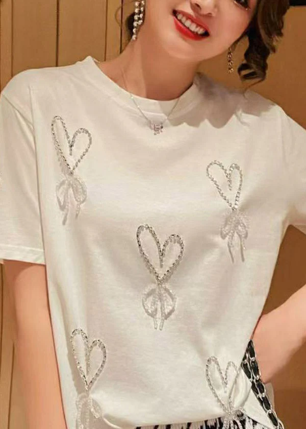 Handmade Black Nail Bead Bow T Shirts Summer - Image 2