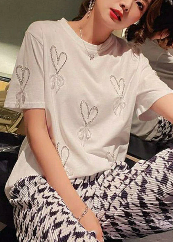 Handmade Black Nail Bead Bow T Shirts Summer - Image 4