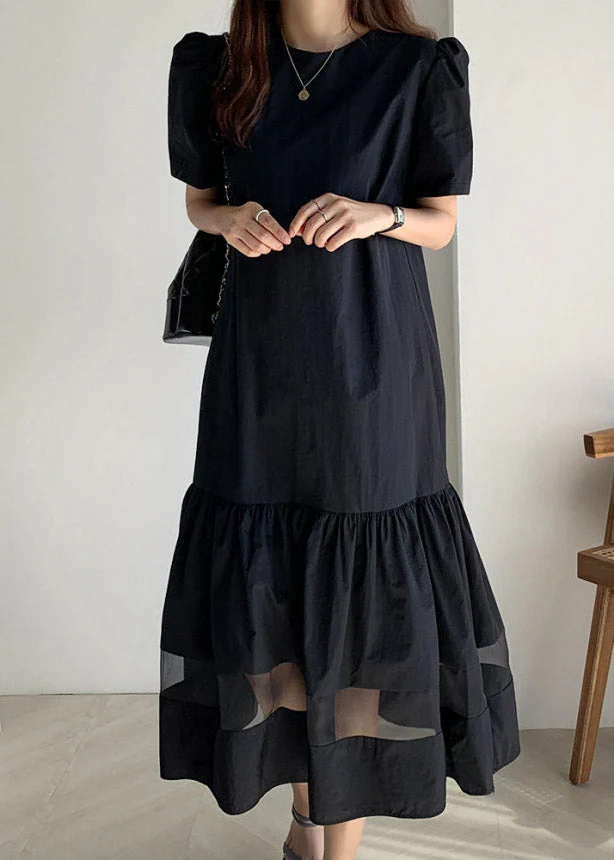 Handmade Black O-Neck Holiday Long Dress Summer - Image 2