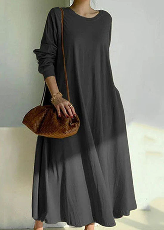 Handmade Black O Neck Patchwork Cotton Long Dress Spring - Image 2