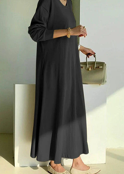 Handmade Black O Neck Patchwork Cotton Long Dress Spring - Image 3