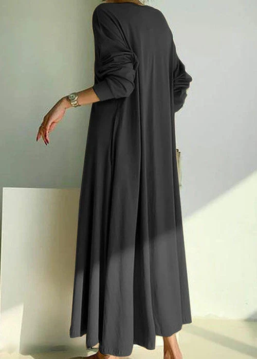 Handmade Black O Neck Patchwork Cotton Long Dress Spring - Image 4