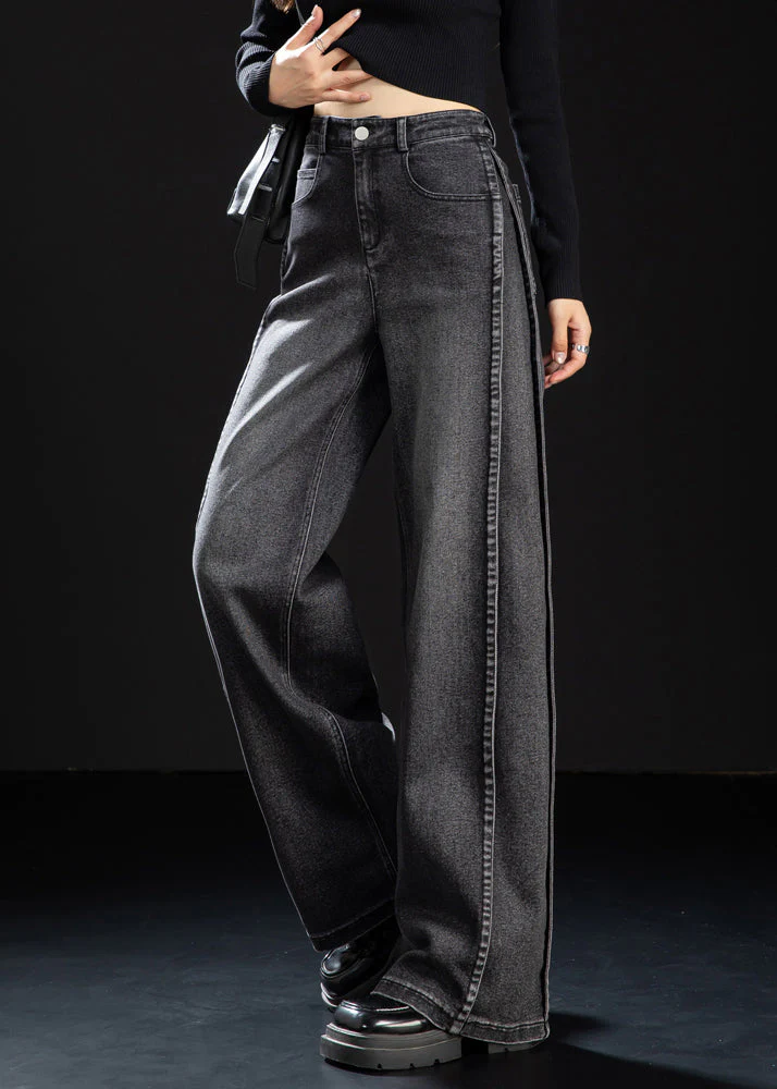 Handmade Black Oversized Patchwork Denim Straight Pants Spring - Image 3