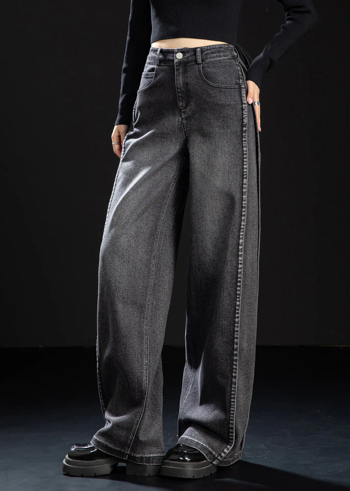 Handmade Black Oversized Patchwork Denim Straight Pants Spring - Image 4