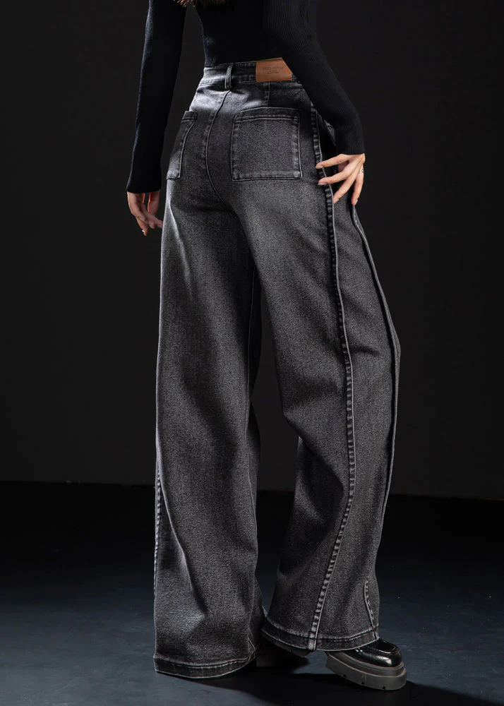 Handmade Black Oversized Patchwork Denim Straight Pants Spring - Image 5