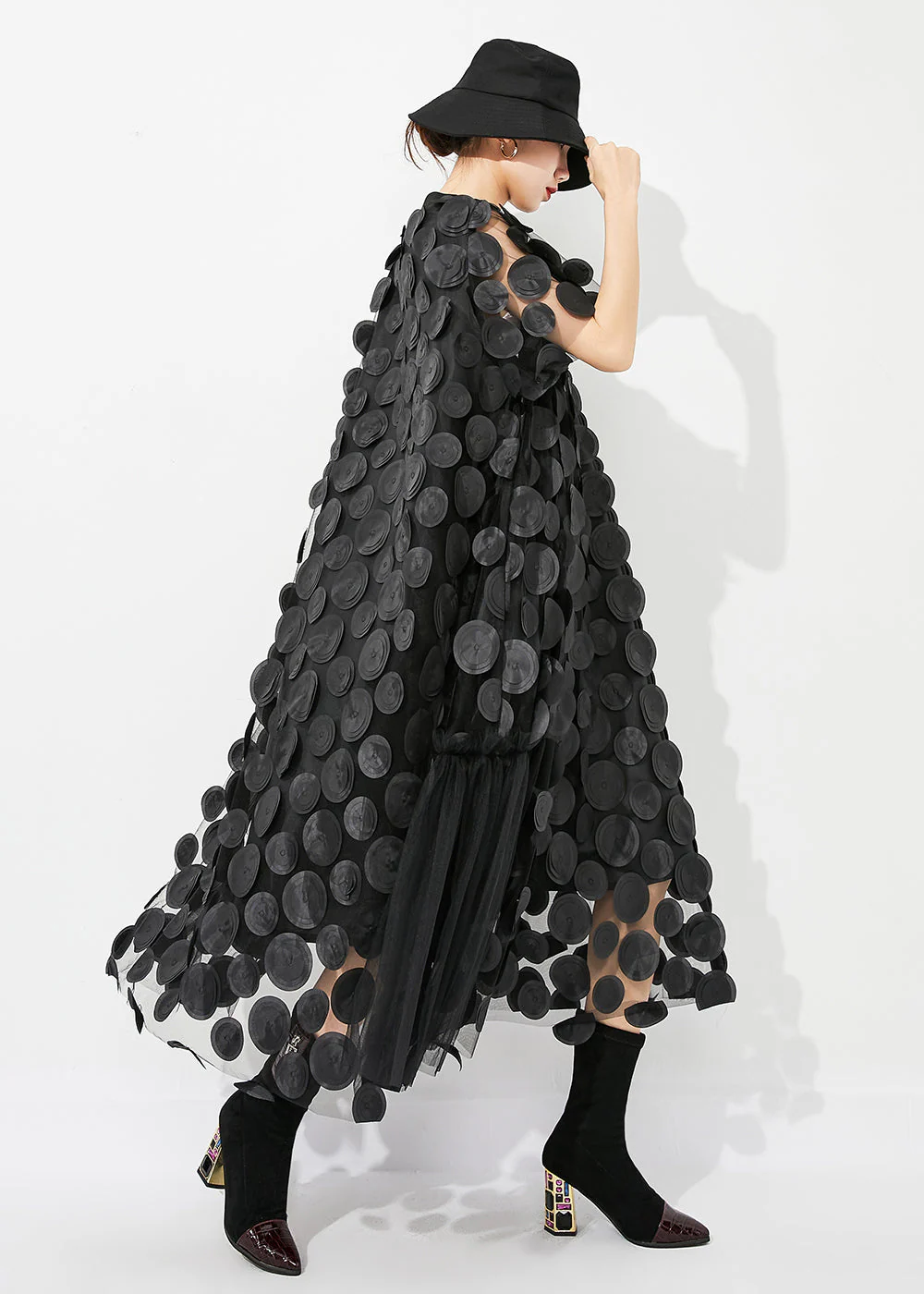 Handmade Black Oversized Patchwork Tulle Robe Dresses Summer