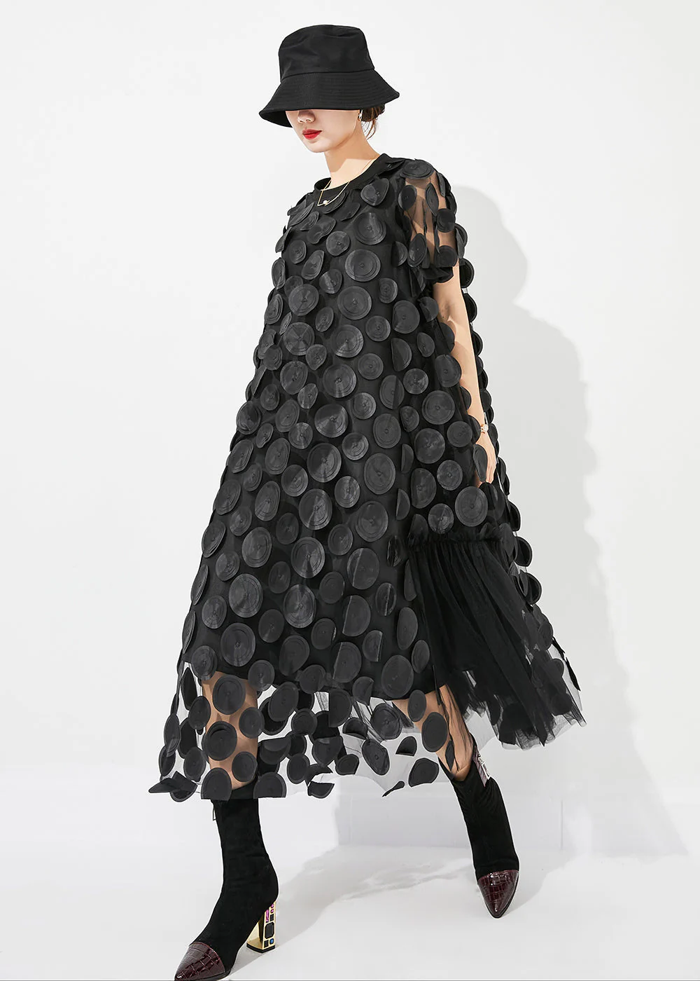 Handmade Black Oversized Patchwork Tulle Robe Dresses Summer - Image 2