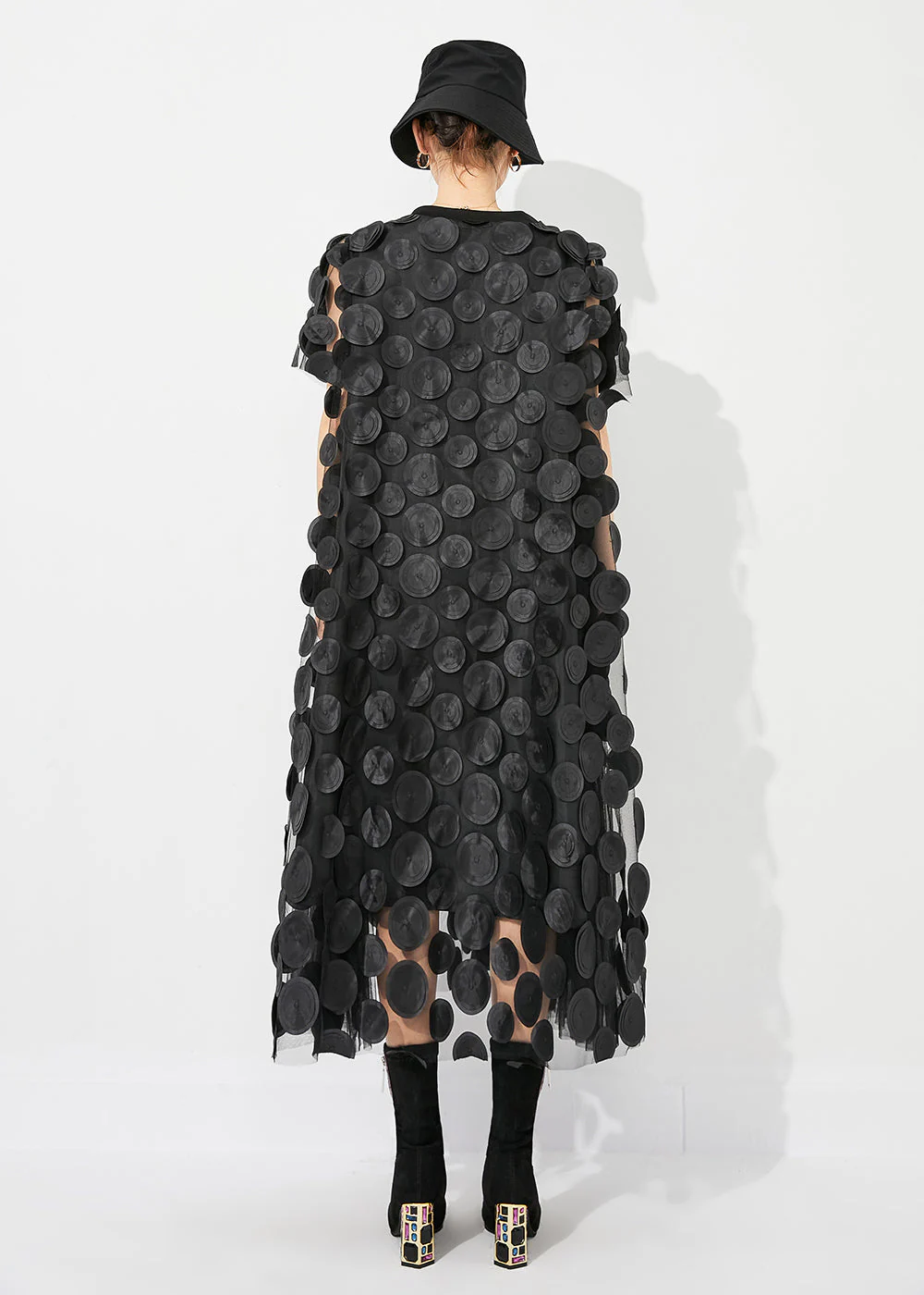 Handmade Black Oversized Patchwork Tulle Robe Dresses Summer - Image 5