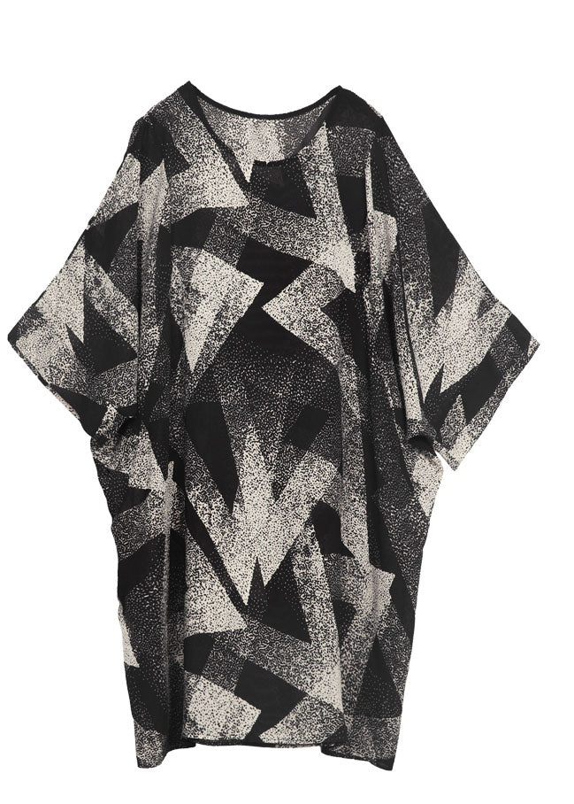 Handmade Black Oversized Print Chiffon Dresses Batwing Sleeve - Image 5
