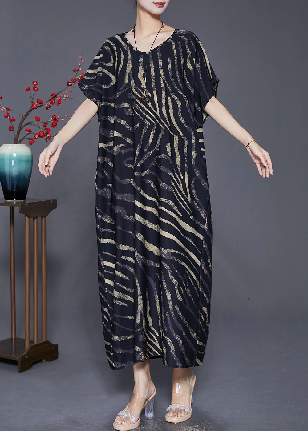 Handmade Black Oversized Striped Vacation Dresses Summer - Image 3