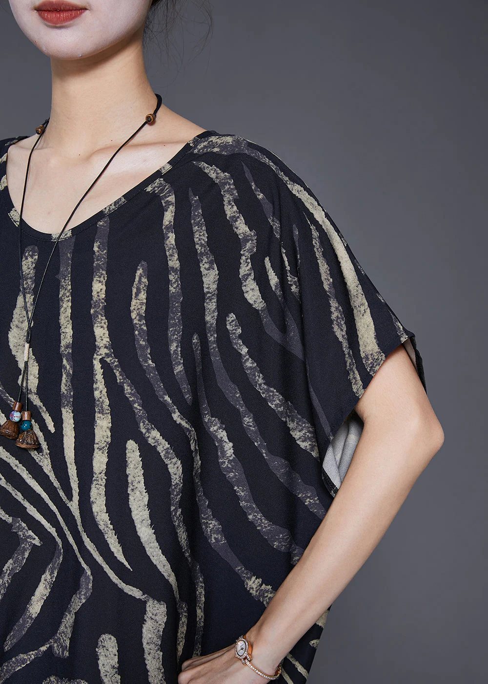 Handmade Black Oversized Striped Vacation Dresses Summer - Image 5