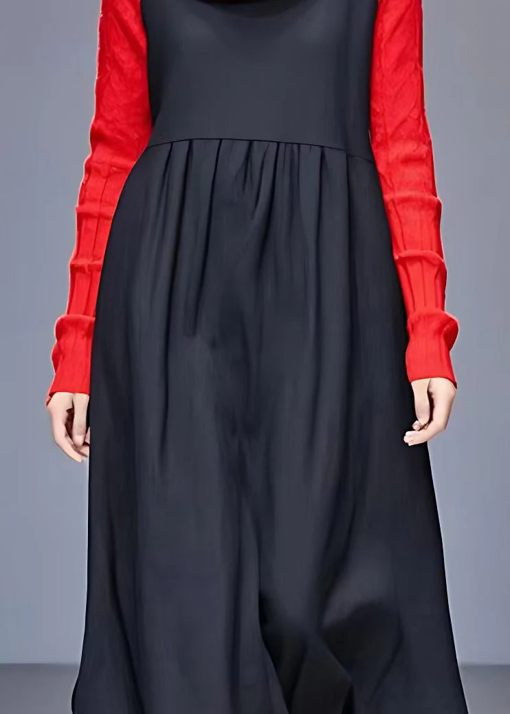 Handmade Black Turtleneck Patchwork Long Dresses Long Sleeve - Image 4