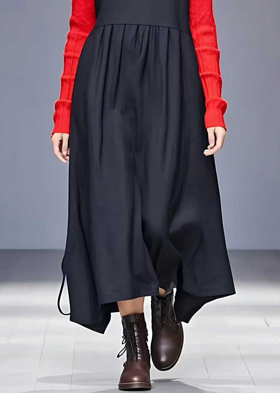 Handmade Black Turtleneck Patchwork Long Dresses Long Sleeve - Image 5