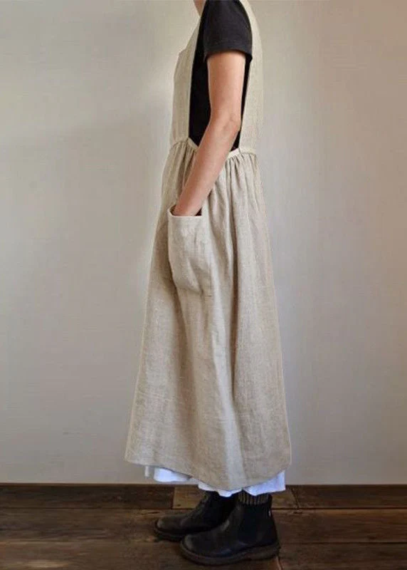 Handmade Black U NeckU Neck Patchwork Pockets Maxi Dresses Summer - Image 4