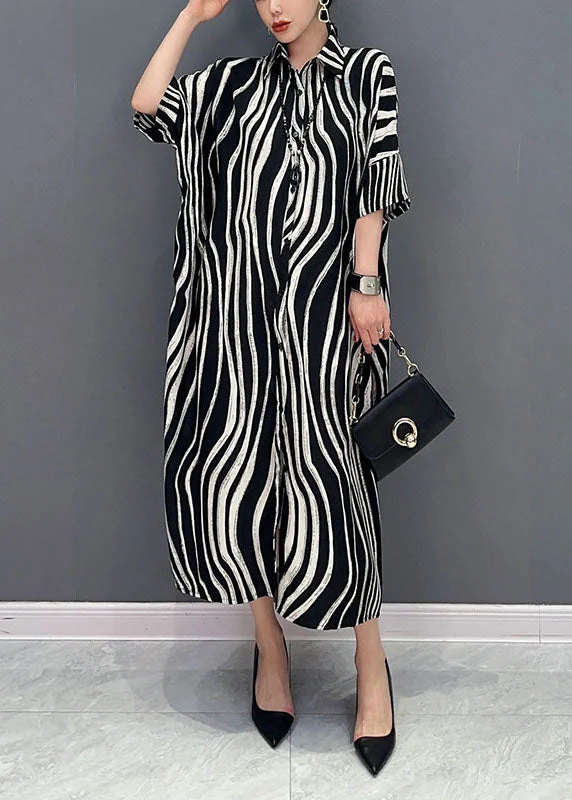 Handmade Black Zebra Pattern Peter Pan Collar Cotton Holiday Dress Summer - Image 2