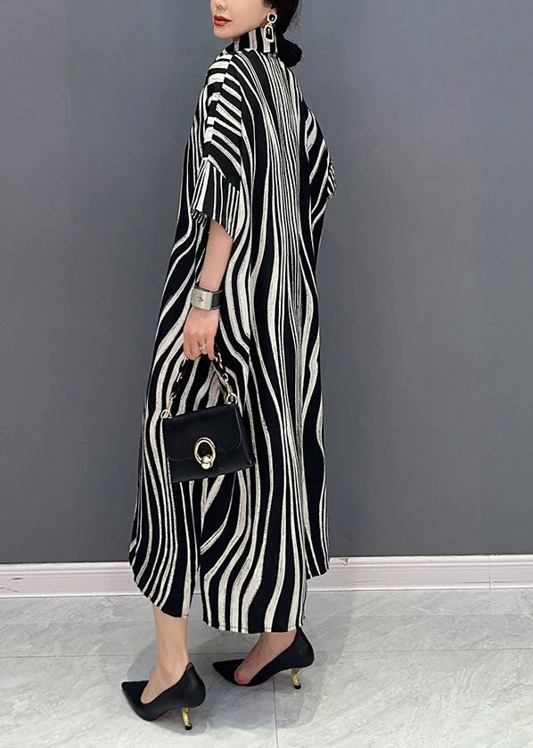 Handmade Black Zebra Pattern Peter Pan Collar Cotton Holiday Dress Summer - Image 3