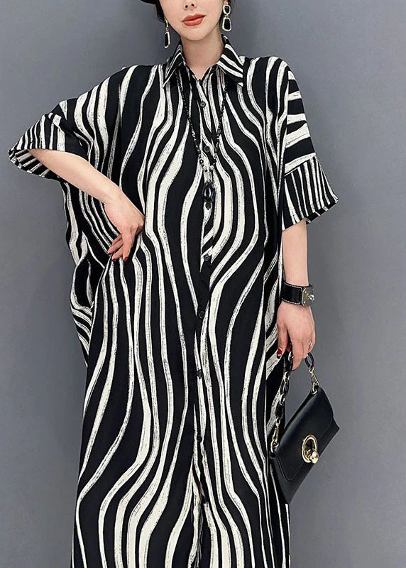 Handmade Black Zebra Pattern Peter Pan Collar Cotton Holiday Dress Summer - Image 4