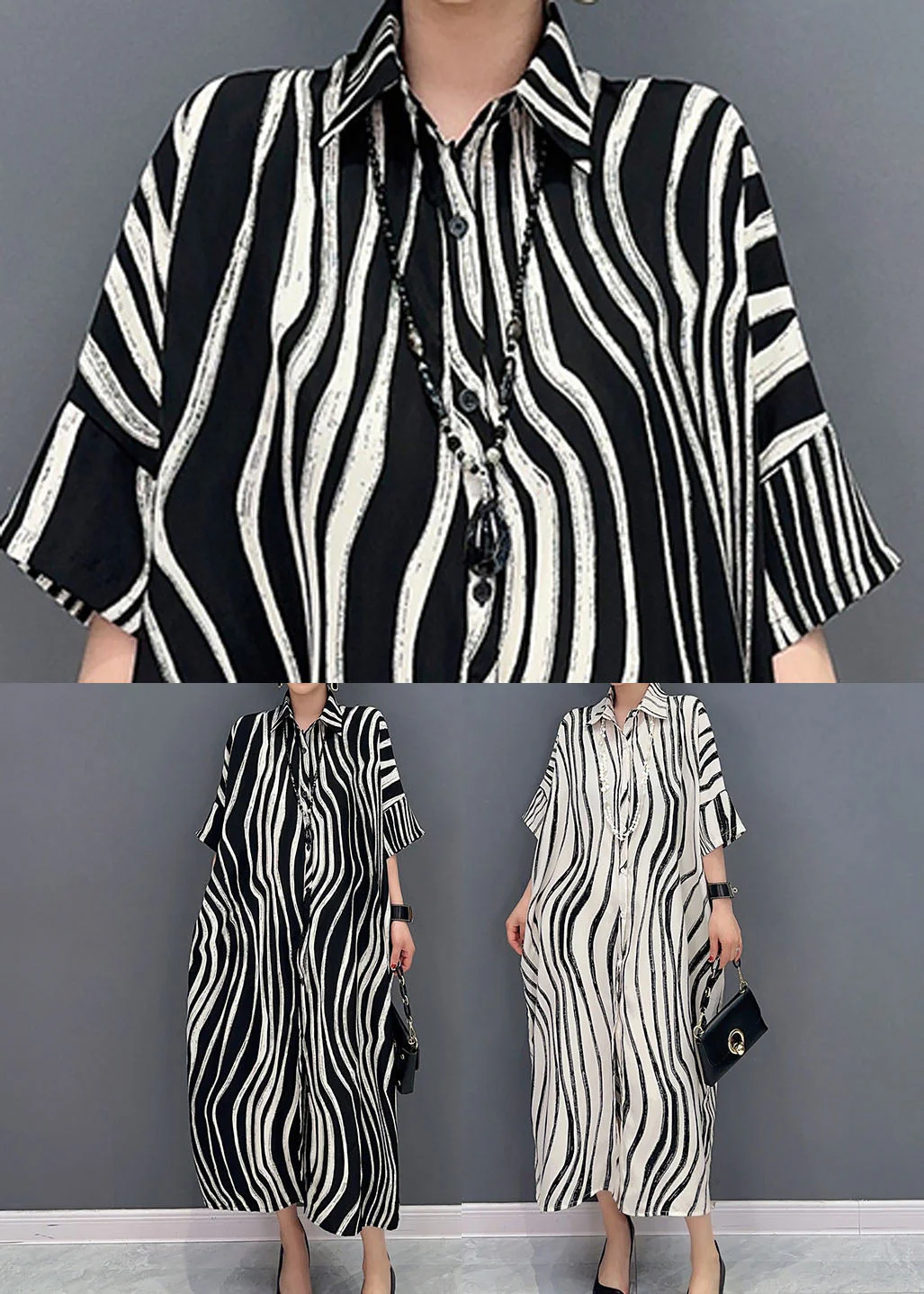 Handmade Black Zebra Pattern Peter Pan Collar Cotton Holiday Dress Summer - Image 5