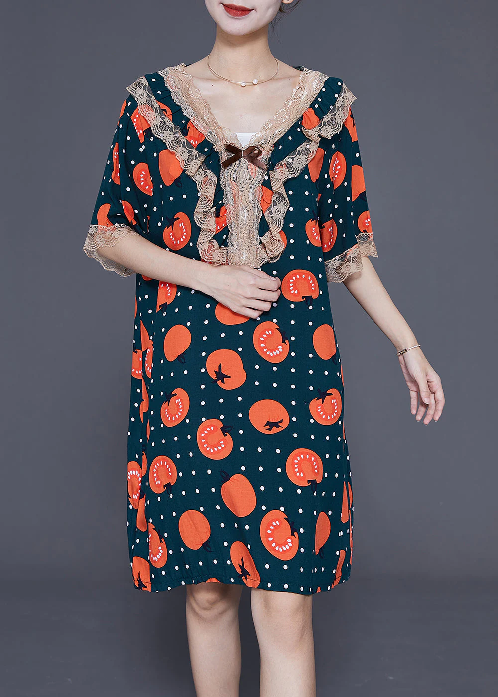 Handmade Blackish Green Print Patchwork Cotton Robe Dresses Summer - Image 2