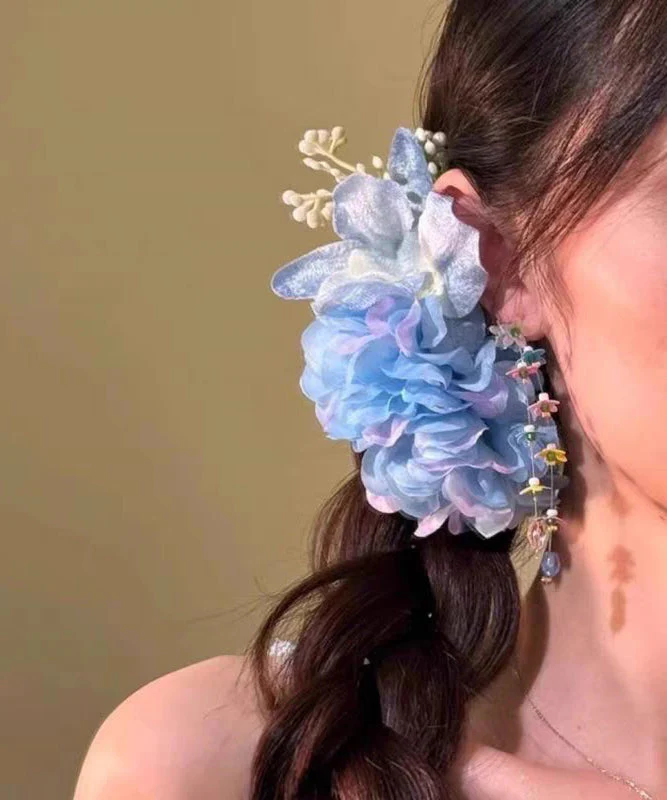 Handmade Blue Alloy Butterfly Floral Pearl Hairpin - Image 4