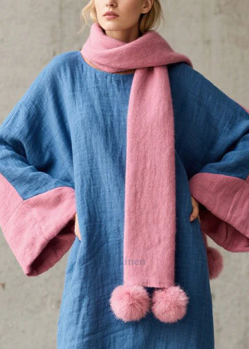 Handmade Blue Oversized Patchwork Cotton Holiday Dress Fall - Image 2