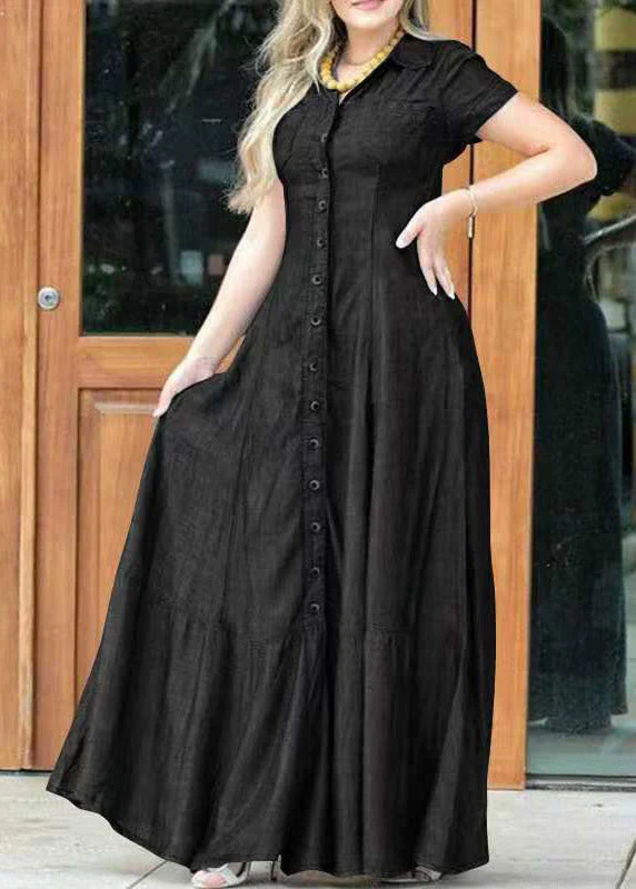 Handmade Blue Peter Pan Collar Button Maxi Dress Summer - Image 4