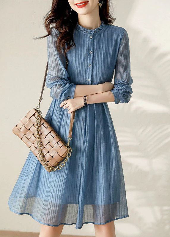 Handmade Blue Ruffled Button Holiday Dress Spring - Image 2