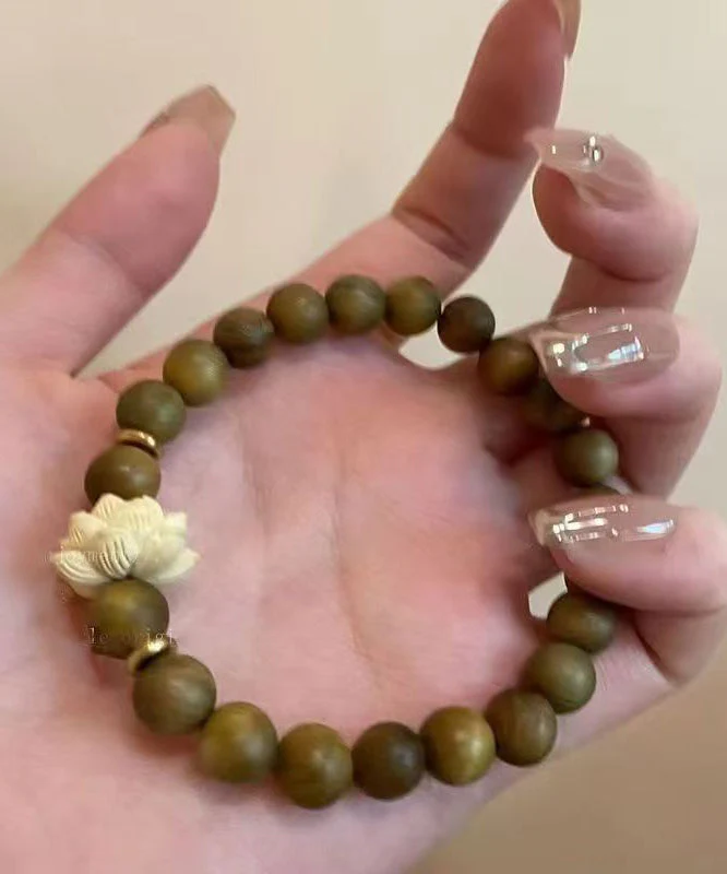 Handmade Brown Weaving Sandalwood Lotus Beading Two-Piece Set Charm Bracelet - Image 2