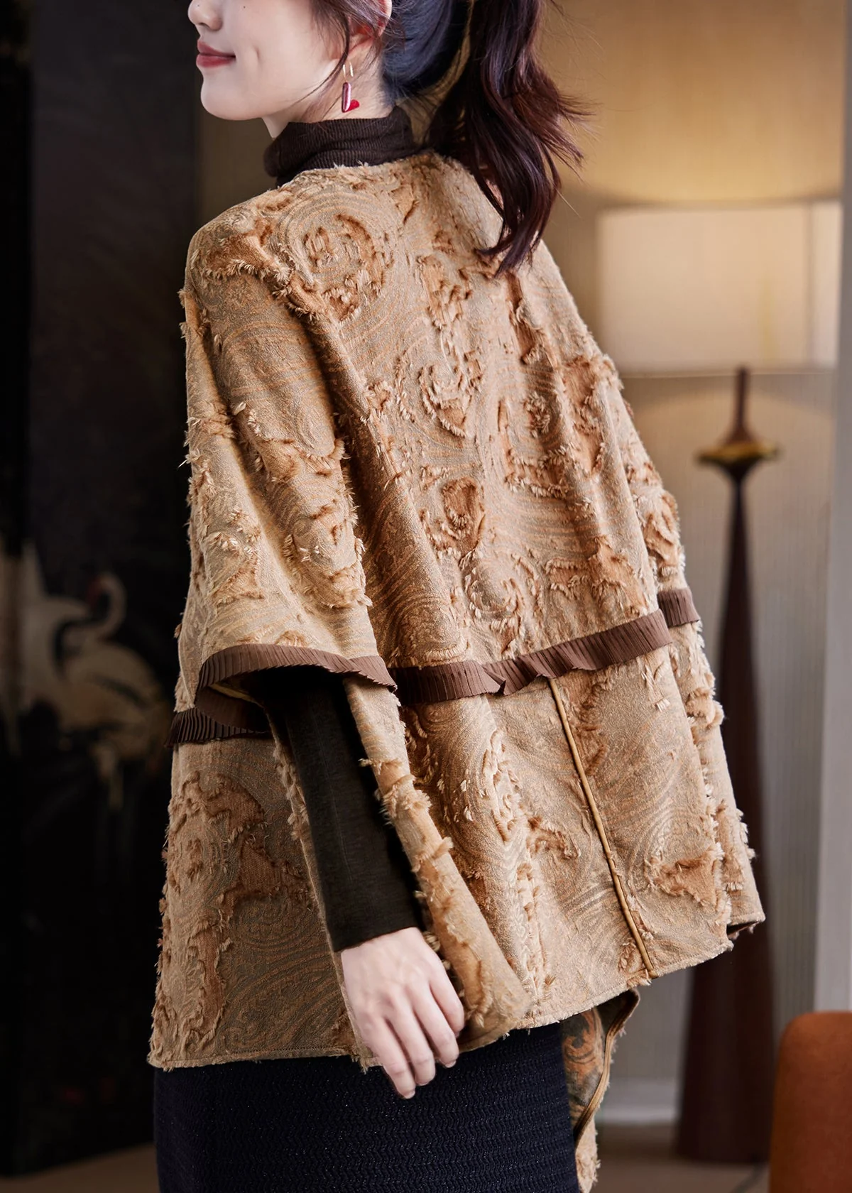 Handmade Coffee O-Neck Patchwork Coats Fall - Image 5