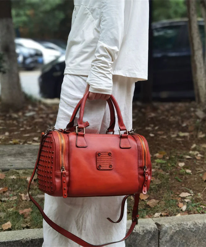 Handmade Coffee Rivet Calf Leather Tote Bag - Image 3