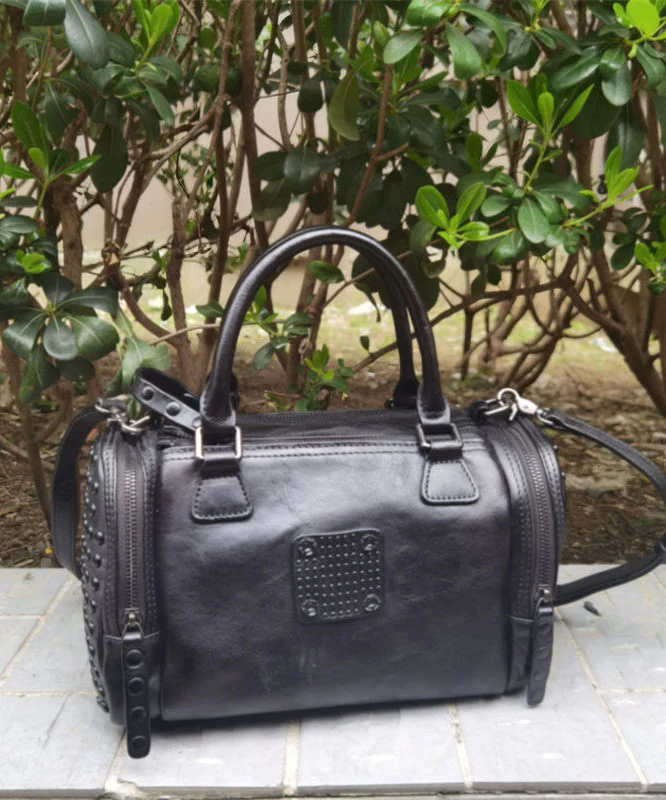 Handmade Coffee Rivet Calf Leather Tote Bag - Image 5