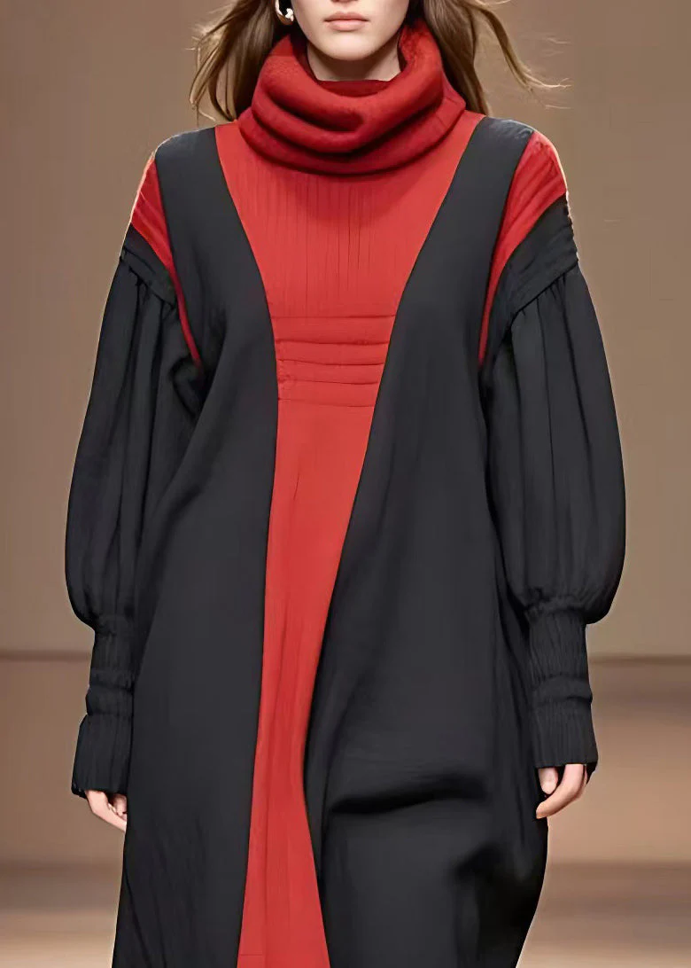 Handmade Colorblock Low High Design Long Dresses Fall - Image 3