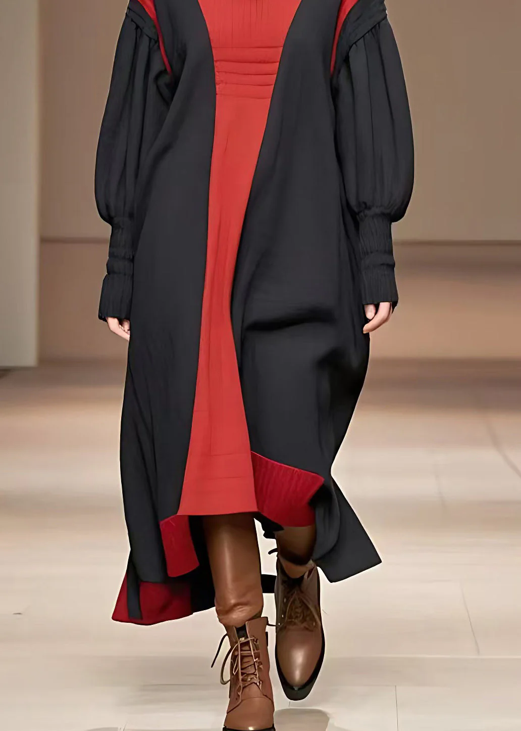 Handmade Colorblock Low High Design Long Dresses Fall - Image 5