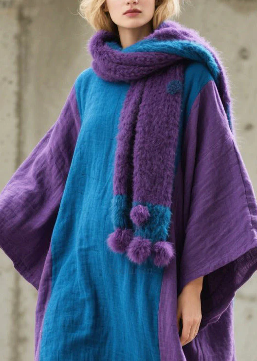 Handmade Colorblock Oversized Patchwork Cotton Maxi Dresses Fall - Image 2