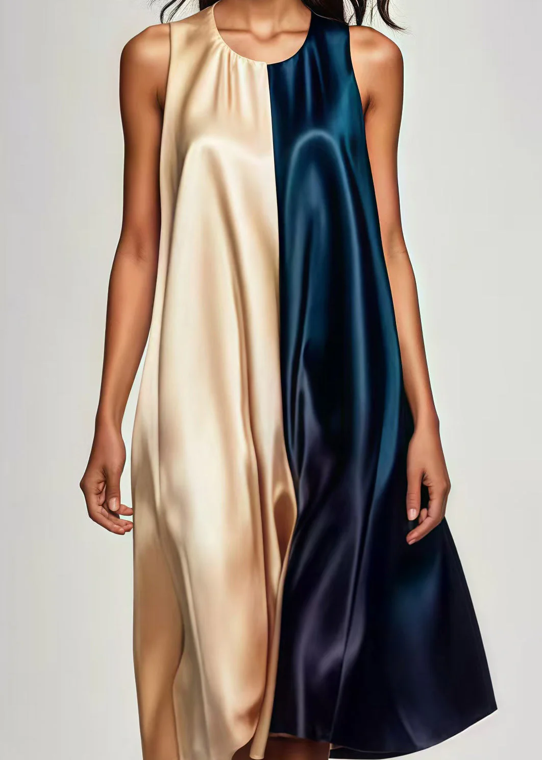 Handmade Colorblock Oversized Patchwork Silk Tea Dress Summer - Image 4