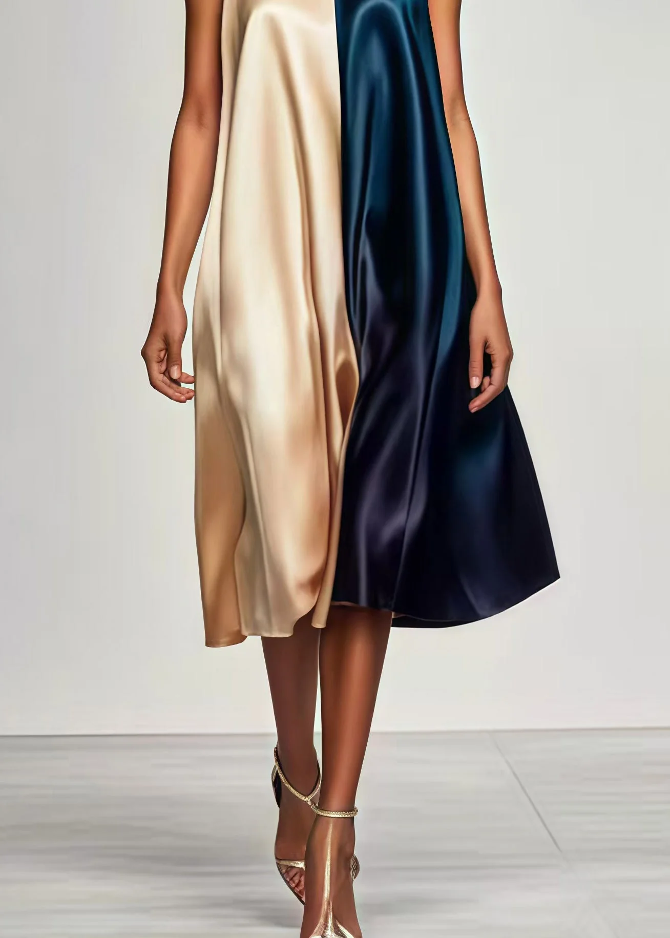 Handmade Colorblock Oversized Patchwork Silk Tea Dress Summer - Image 5