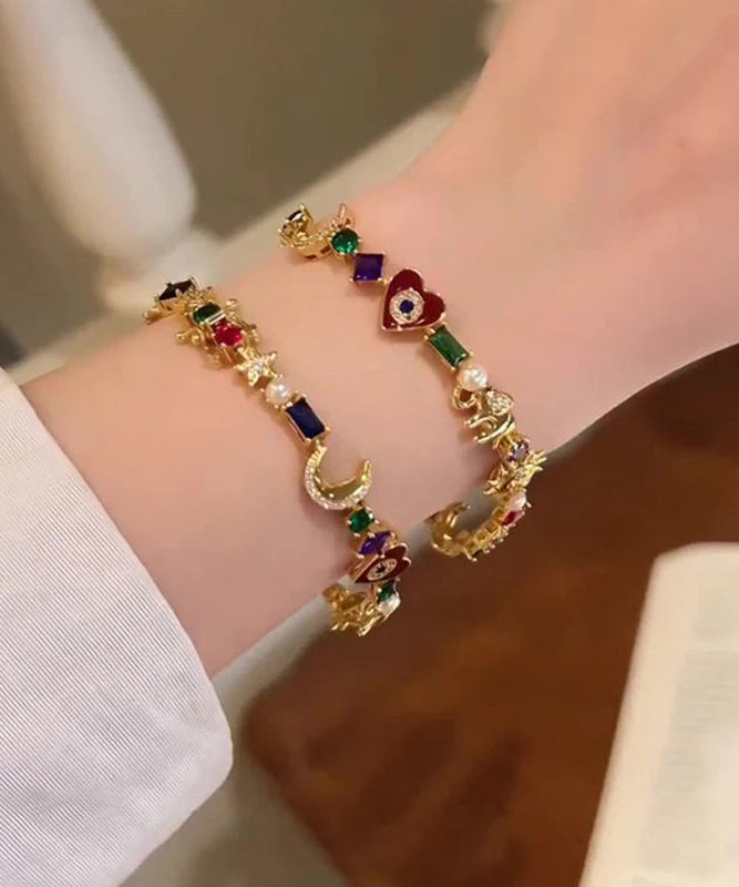Handmade Colorful Stars And Moon Zircon Pearl Alloy Bracelet - Image 2