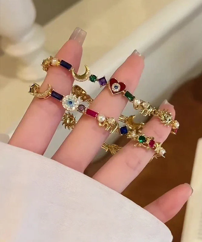 Handmade Colorful Stars And Moon Zircon Pearl Alloy Bracelet - Image 3