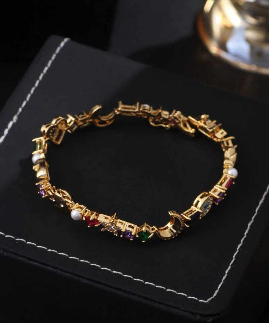 Handmade Colorful Stars And Moon Zircon Pearl Alloy Bracelet - Image 5