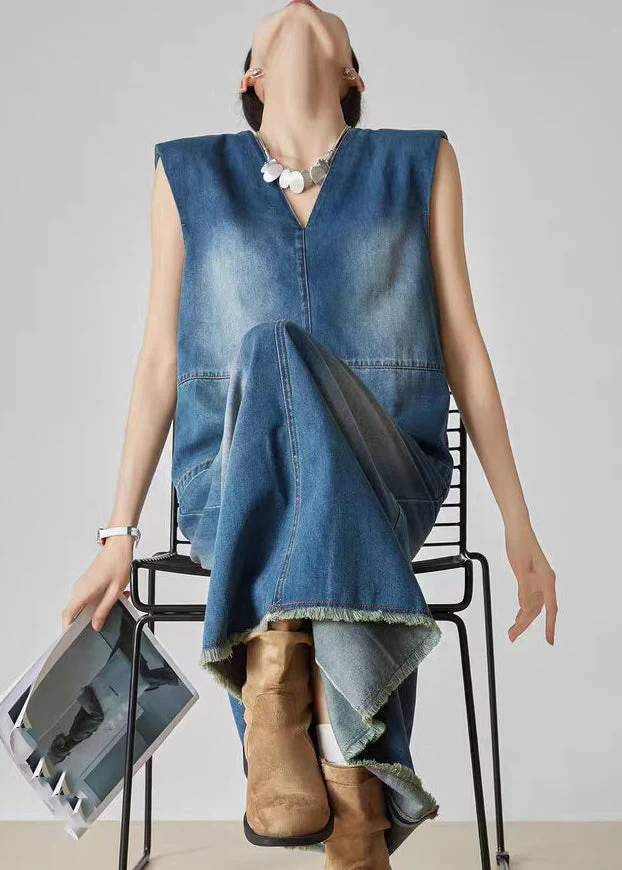 Handmade Denim Blue Patchwork Top And Jeans Two Piece Set Summer - Image 4