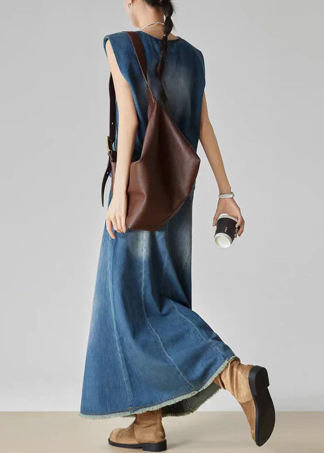 Handmade Denim Blue Patchwork Top And Jeans Two Piece Set Summer - Image 5
