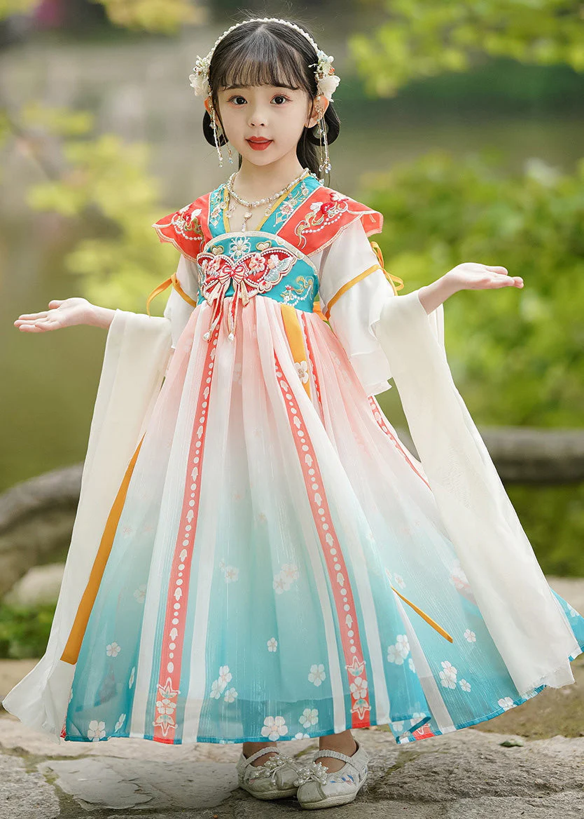 Handmade Embroideried Floral Wrinkled Bow Girls Maxi Dresses Half Sleeve - Image 2