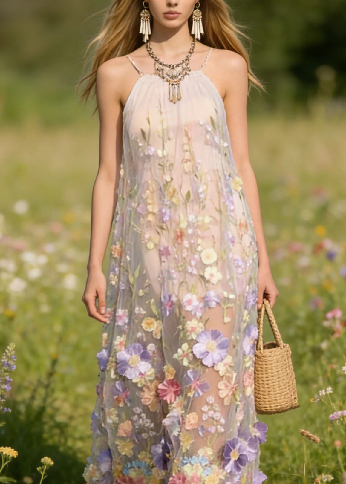 Handmade Floral Tulle Spaghetti Strap Dress Dresses Summer - Image 3