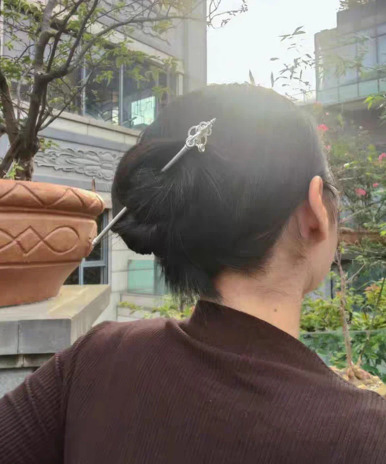 Handmade Gold Hollow Out Zen Staff Gold Plated Hairpin - Image 2