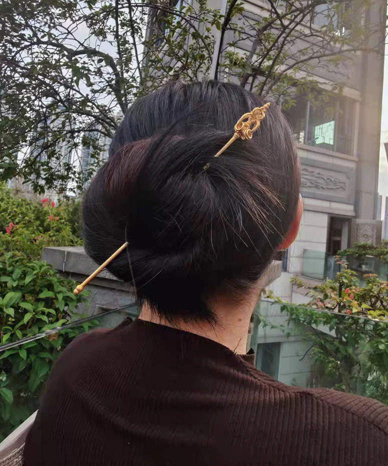 Handmade Gold Hollow Out Zen Staff Gold Plated Hairpin - Image 3