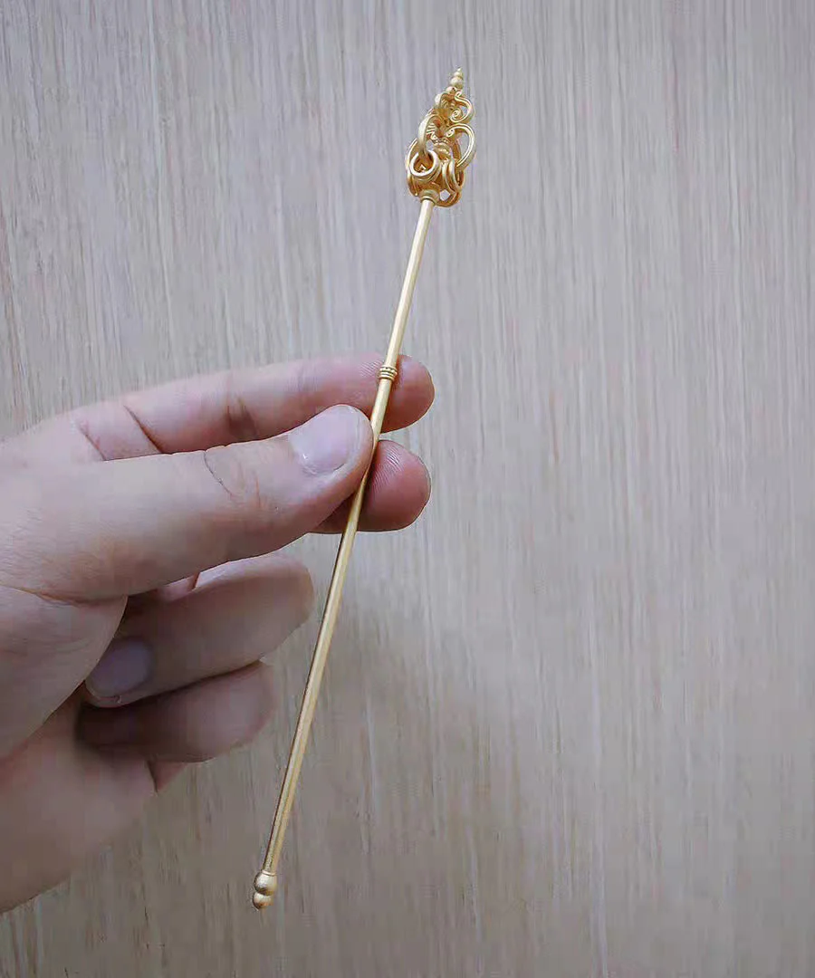 Handmade Gold Hollow Out Zen Staff Gold Plated Hairpin - Image 4