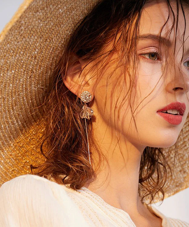 Handmade Gold Zircon Crystal Tassels Alloy Drop Earrings - Image 2