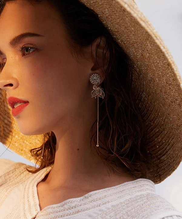 Handmade Gold Zircon Crystal Tassels Alloy Drop Earrings - Image 4